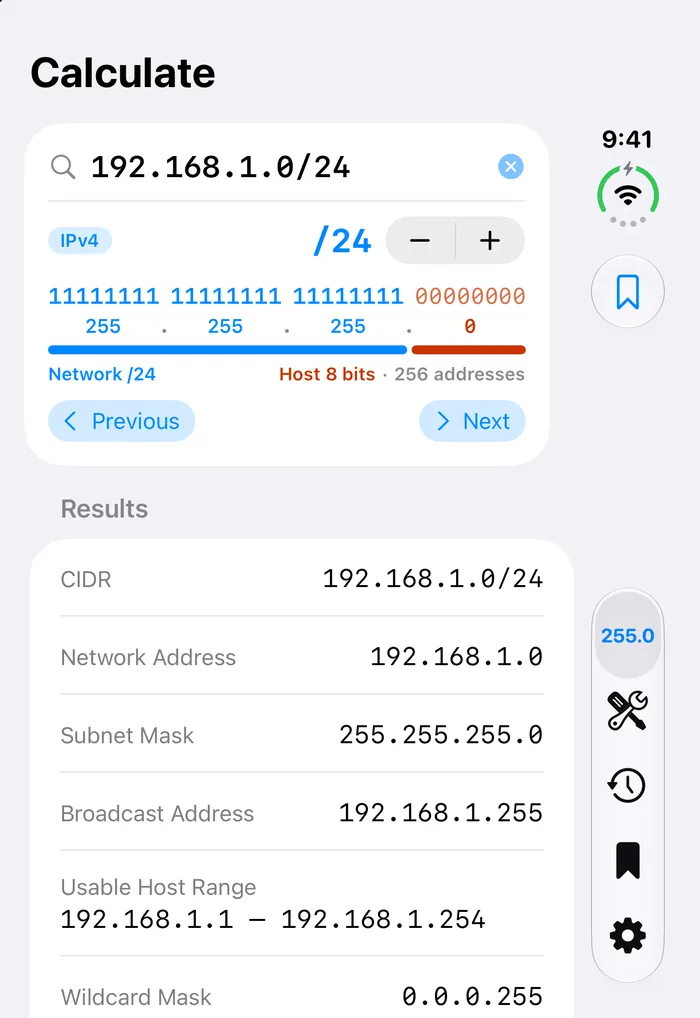 Subnet Plus on iPhone Duo folded: Calculate on the outer display