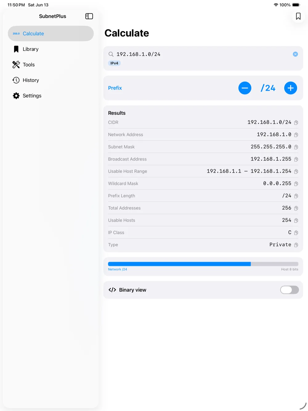 Subnet Plus en iPad — calculadora de subredes