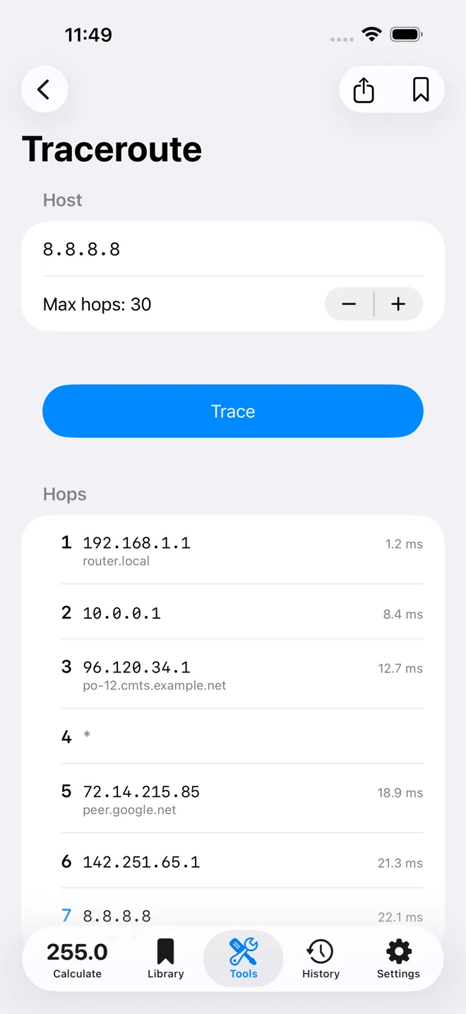 Traceroute en iPhone